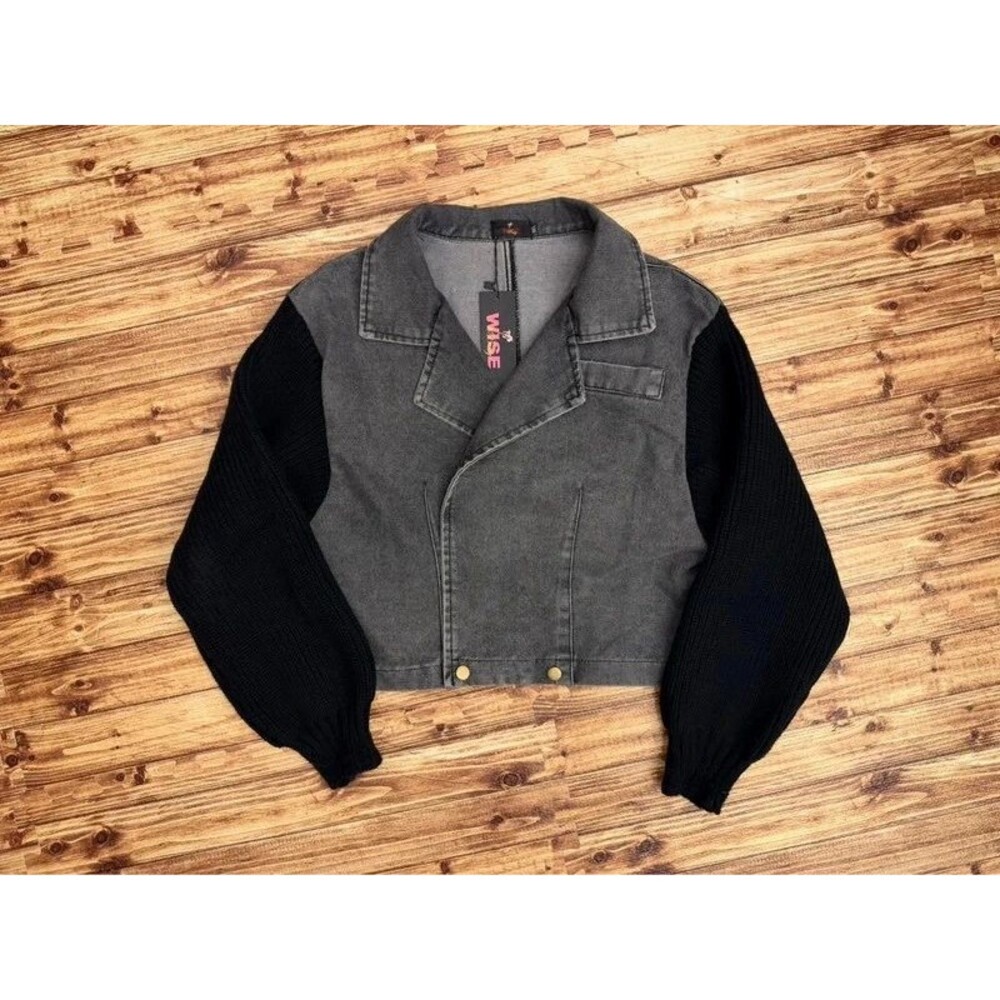 Gray and Black Denim Jacket